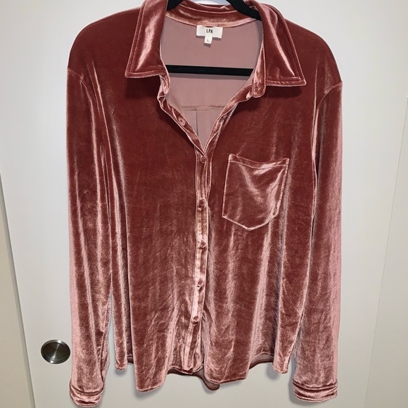 LPA Top 16 Crushed Velvet Button Down Shirt Revolve - Picture 2 of 8